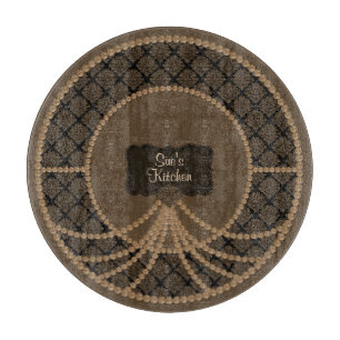 Braune Perle Damask Round Glass Cutting Board Schneidebrett