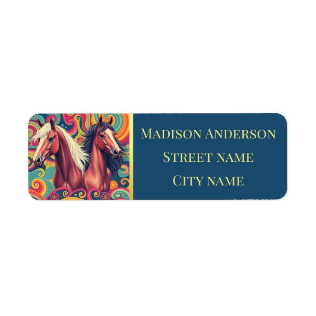 Braune Pferde - farbiges Muster - Adressetikett (Vorne)