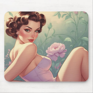 Braune Pin-Up-Pastellblumen Mousepad