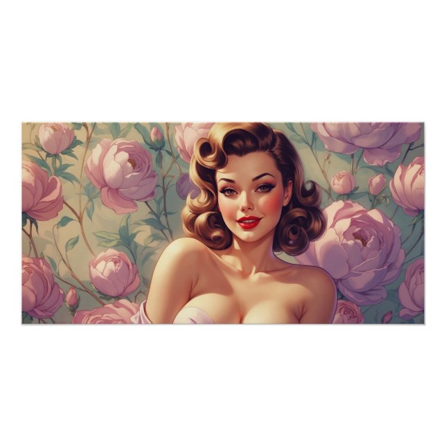 Braune Pin-Up-Pastellblumen Poster (Vorderseite)
