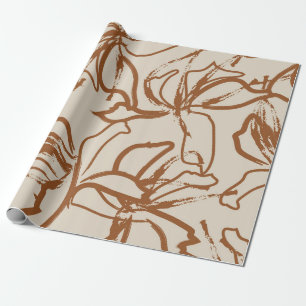 Braune Pinselstriche mit floralen Pinselstrichen n Geschenkpapier