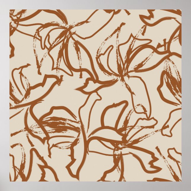 Braune Pinselstriche mit floralen Pinselstrichen n Poster (Vorne)