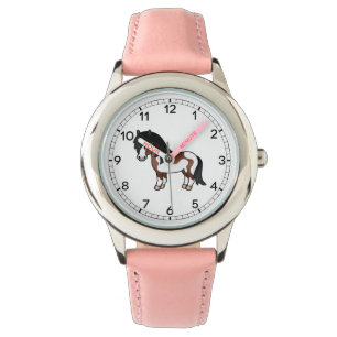 Braune Pinto-Shetlandpony-Cartoon-Illustration Armbanduhr