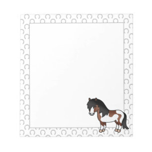 Braune Pinto-Shetlandpony-Cartoon-Illustration Notizblock