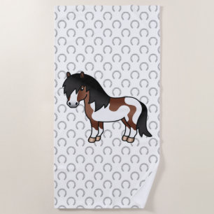 Braune Pinto-Shetlandpony-Cartoon-Illustration Strandtuch