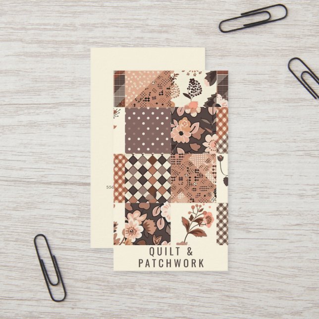 Braune Quilt-Patchwork-Handmade-Kleidung  Visitenkarte (Vorderseite/Rückseite Beispiel)