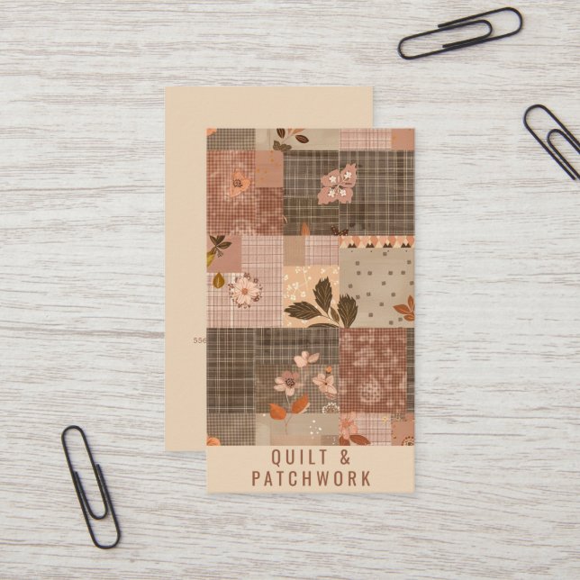 Braune Quilt-Patchwork-Handmade-Kleidung  Visitenkarte (Vorderseite/Rückseite Beispiel)