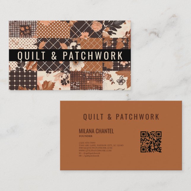 Braune Quilt-Patchwork-Handmade-Kleidung  Visitenkarte (Vorne/Hinten)