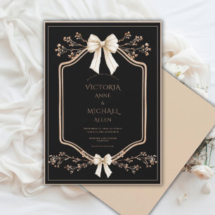 Braune Rahmeneleganz mit Blumen Hochzeit in Schwar Einladung