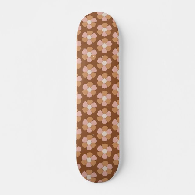 Braune Retro 70er Neutrale Blume Skateboard (Vorne)