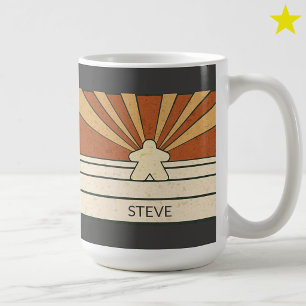 Braune Retro-Meeple-Streifen-Sonnenstrahl Custom N Kaffeetasse