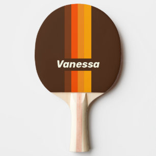 Braune Retro Pin Streifen mit Namen Tischtennis Schläger