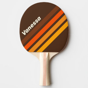 Braune Retro-Schrägstreifen mit Namen Tischtennis Schläger