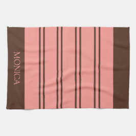 Braune rosa gestreifte Monogramm-Namen-Küchentüche Geschirrtuch