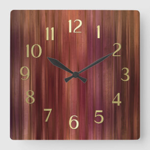 Braune rosa Streifen Quadratische Wanduhr