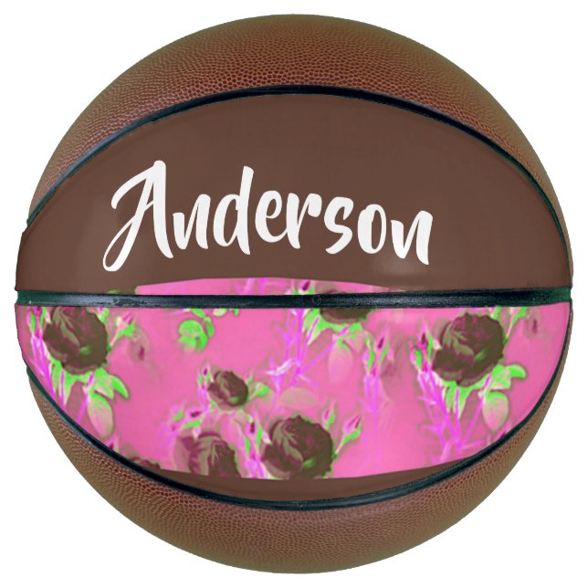 Braune Rose auf rosa Basketball (Vorderseite)