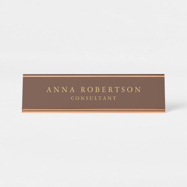 Braune Rose Goldfarben Beruflich Minimalistisch Schreibtischnamensplakette (Vorderseite )