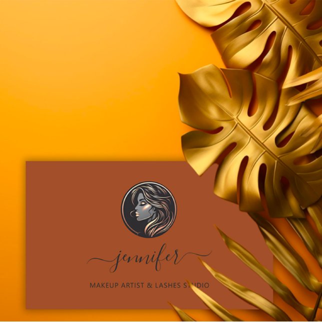 Braune Rose Makeup Artist Logo Lashes QR CODE Visitenkarte (Brown Rose Makeup Artist Logo Lashes QR CODE Business Card)