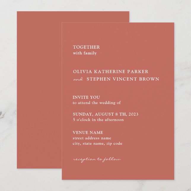 Braune Rosttypografie - Moderne Hochzeit Einladung (Vorne/Hinten)