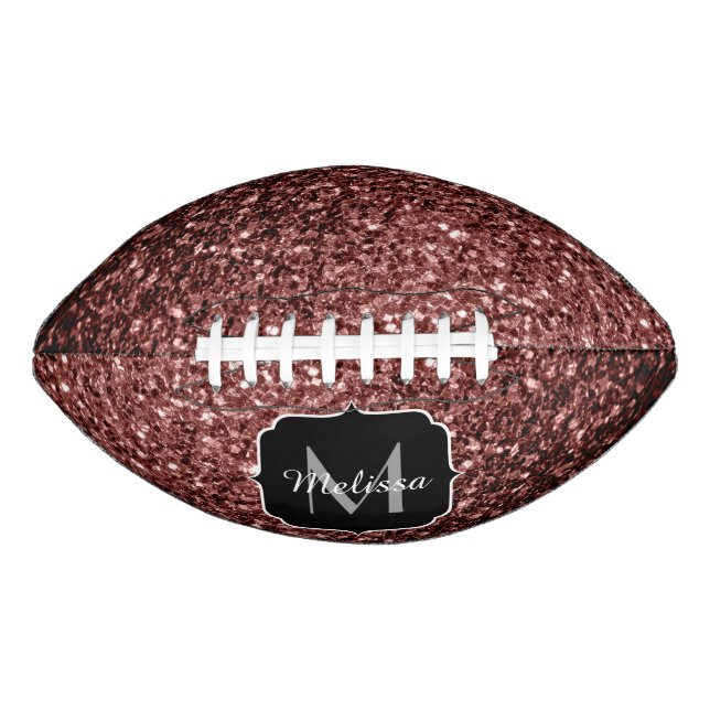 Braune rote Imitate Glitzer Funkeln Monogramm-Name Football (Vorderseite)
