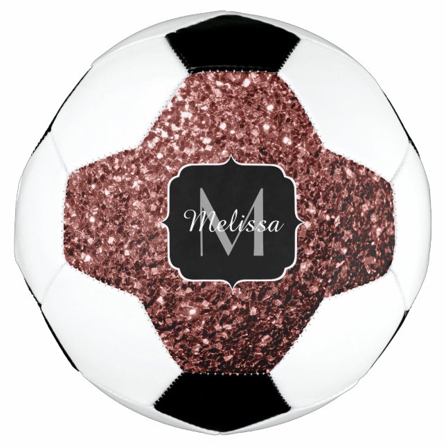 Braune rote Imitate Glitzer Funkeln Monogramm-Name Fußball (Vorderseite)