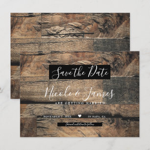 Braune Rustikale Alte Holztafel Hochzeit Save the Einladung