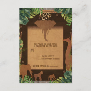 Braune Safari-Dschungel-Zoo-Tiere Hochzeit RSVP Karte