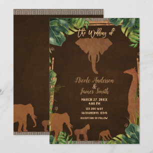 Braune Safari-Dschungel-Zoo-Tiere Moderne Hochzeit Einladung