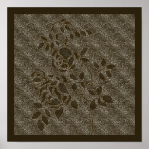 Braune Schablonen-Rosen Floralkunst Poster