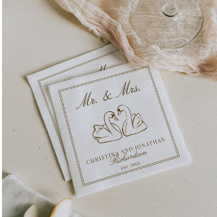 Braune Schwäne Hochzeit personalisiert mit Altem G Serviette