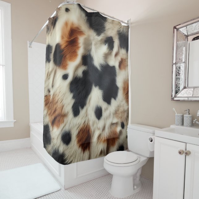 Braune Schwarz-weiße Cowhide Print Country Western Duschvorhang (Beispiel)