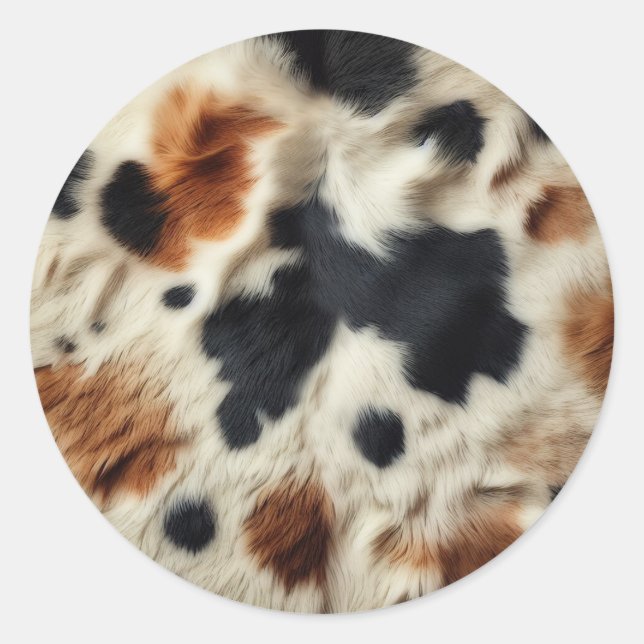 Braune Schwarz-weiße Cowhide Print Country Western Runder Aufkleber (Vorderseite)