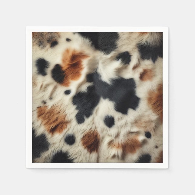 Braune Schwarz-weiße Cowhide Print Country Western Serviette (Vorderseite)