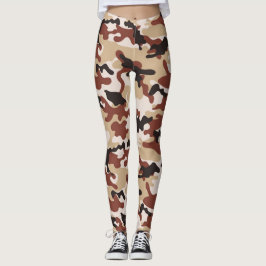 Braune, Schwarz-weiße und beige Camouflage Leggings