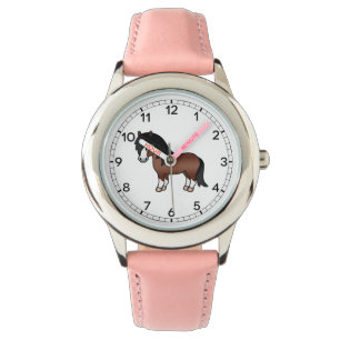 Braune Shetlandpony-Süße-Cartoon-Illustration Armbanduhr