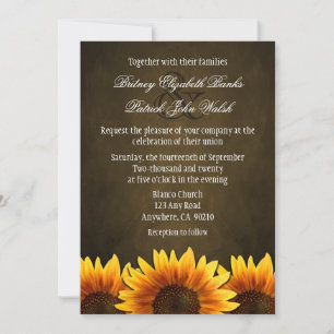 Braune Sonnenblumen-Hochzeitseinladungen mit Schul Einladung