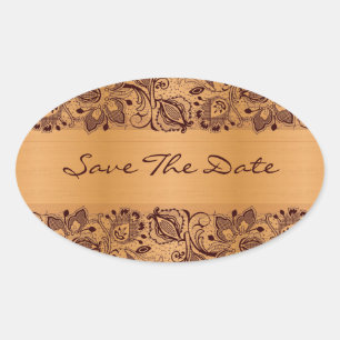 Braune Spitzen Blond Holzstruktur Save The Date Ovaler Aufkleber