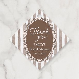 Braune Spitzen-Hochzeitsdusche Favor Tags Geschenkanhänger