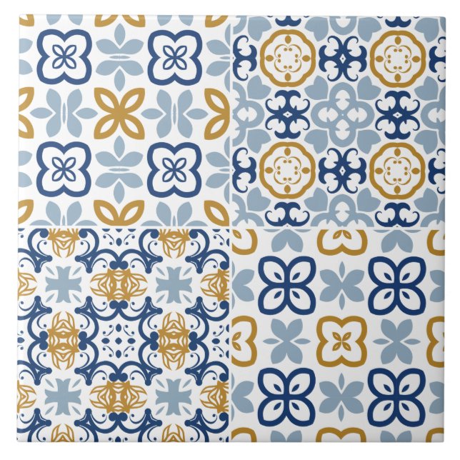 Braune Stahlmarineblau Portugiesische Kachelillust Fliese (Vorderseite)