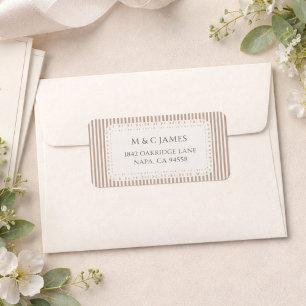 Braune Streifen-Spitzen-Doily-Hochzeit-Rücksendead Adressaufkleber