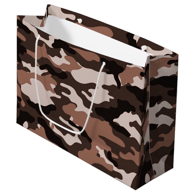 Braune Tarnung Große Geschenktasche Große Geschenktüte (Vorderseite Schrägansicht)