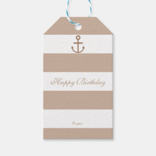 Braune Taupe- und weiße gestreifte Anker-Geschenka Geschenkanhänger