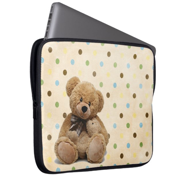 Braune Teddy-Bären auf Polka-Punkten Laptopschutzhülle (Vorne Rechts)