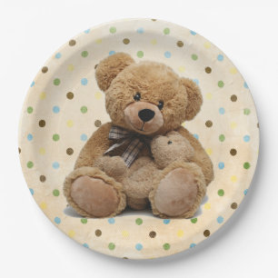 Braune Teddy-Bären auf Polka-Punkten Pappteller