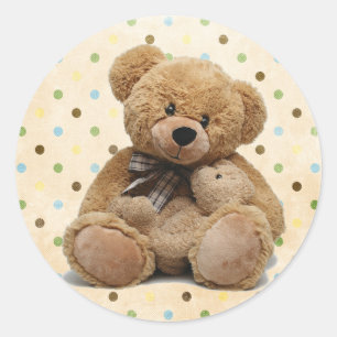 Braune Teddy-Bären auf Polka-Punkten Runder Aufkleber