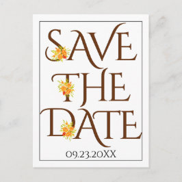 Braune Typografie, Rose Hochzeit im Herbst Save th Postkarte