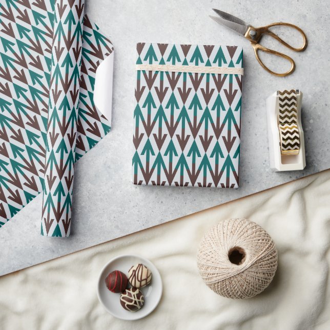 Braune und Aquamarine moderne geometrische Bogenre Geschenkpapier (Kunsthandwerk)