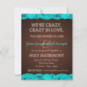 Braune und Aquamarine rustikale Hochzeit Einladung