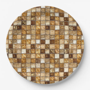 Braune und beige Mosaikfliesenwand Pappteller