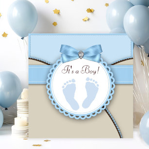 Braune und blaue Fußabdruck-Baby-Party Einladung
